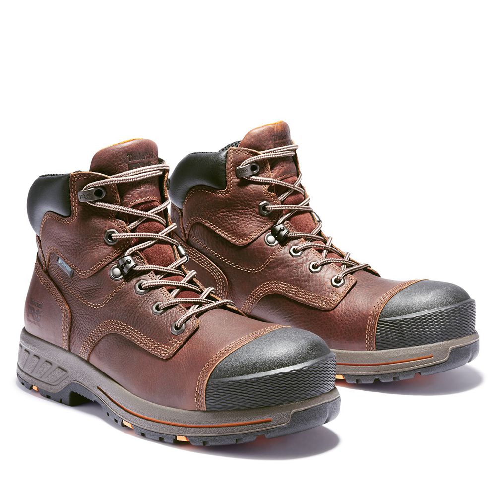 Timberland Μποτακια Εργασίας Ανδρικα Καφε/Μαυρα - Pro® Helix Hd 6\" Comp Toe - Greece 1260845-WH